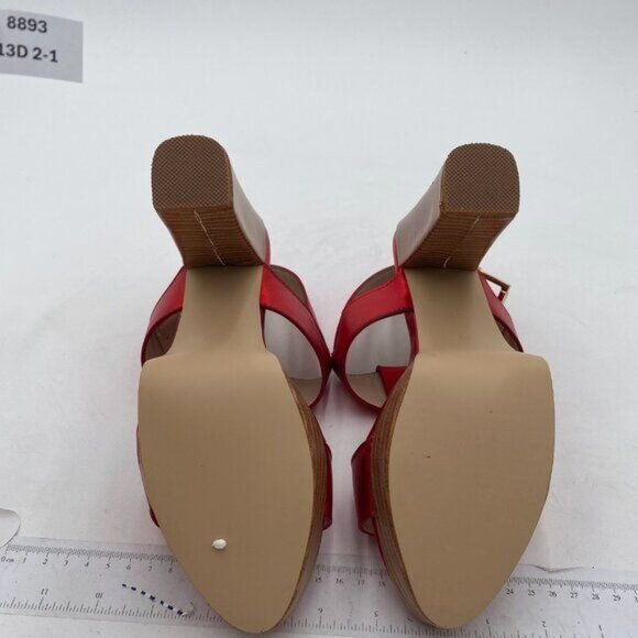 YDN Red T-Strap Stacked Chunky High Heel Ankle Strap Platform Open Toe Sandals - Picture 7 of 8